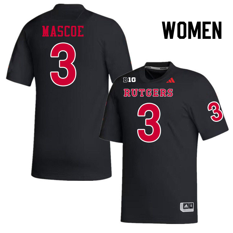 Women #3 Bo Mascoe Rutgers Scarlet Knights 2024 College Football Jerseys Stitched-Black